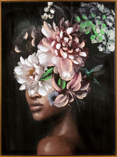 Obraz Ręcznie Malowany Kobieta Etno Kwiaty 60X80 Ciemnoróżowy Eurofirany