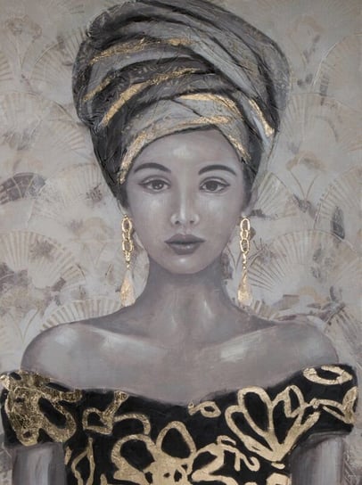 Obraz Ręcznie Malowany Kobieta Women 90X120 Szary + Złoty Eurofirany
