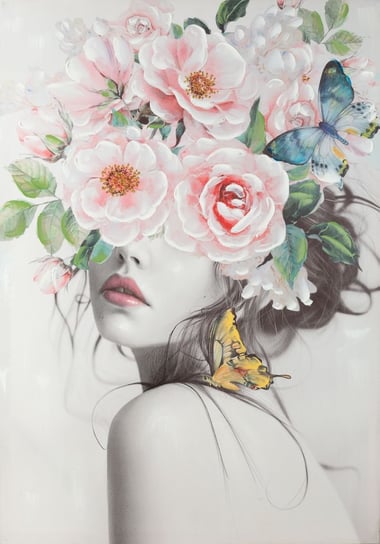 Obraz Ręcznie Malowany Kobieta Z Fryzurą Kwiaty 70X100 Różowy Eurofirany