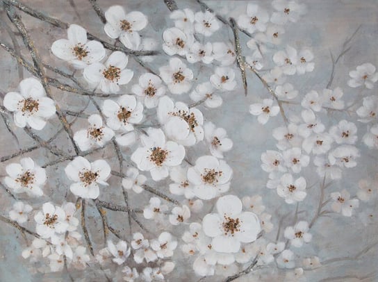 Obraz Ręcznie Malowany Kwiaty Flowers 90X120 Biały Eurofirany