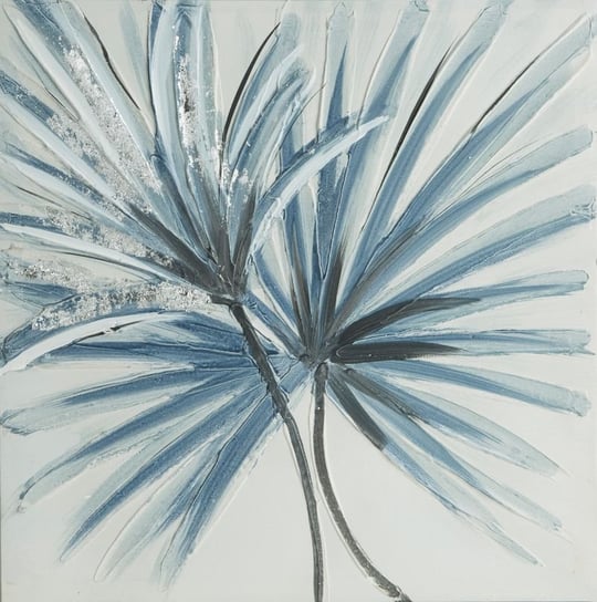 Obraz Ręcznie Malowany Liść Palmy Bluish 40X40 Biały + Niebieski Eurofirany