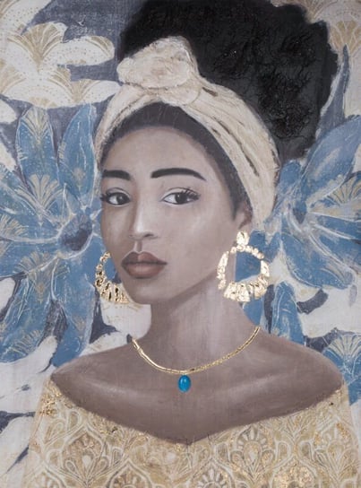 Obraz Ręcznie Malowany Na Płótnie Kobieta Women 90X120 Niebieski + Złoty Eurofirany