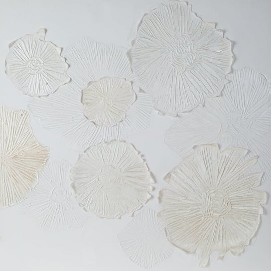 Obraz Ręcznie Malowany Strukturalny Z Brokatem Kwiaty 100X100 Biały Eurofirany