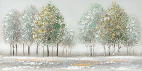 Obraz Ręcznie Malowany Z Brokatem Drzewa 60X120 Zielony Eurofirany