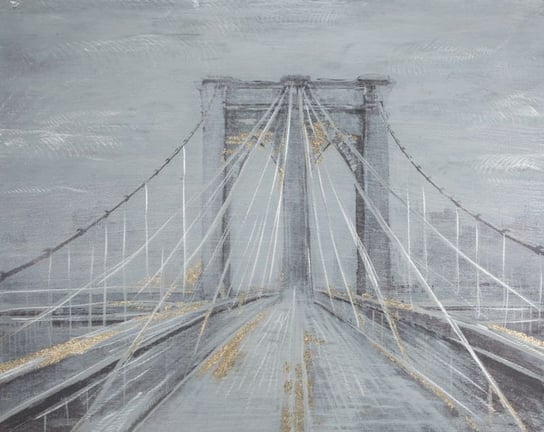 Obraz Ręcznie Malowany Z Brokatem Most 80X100 Szary Eurofirany