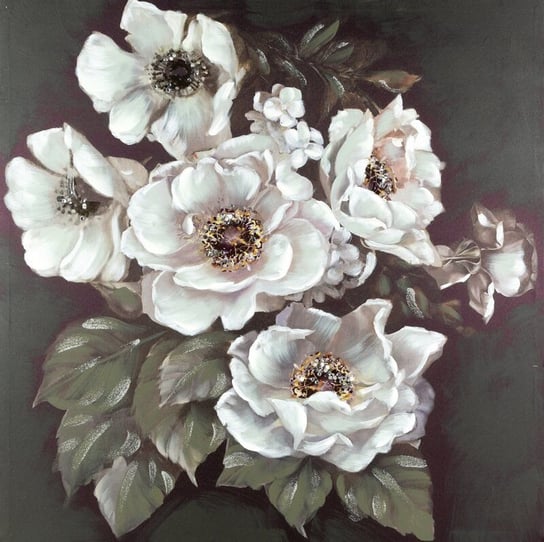 Obraz Ręcznie Malowany Z Cekinami Kwiaty Flowers 80X80 Wielokolorowy Eurofirany