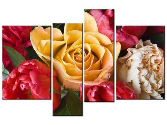Obraz Róża w bukiecie, 4 elementy, 130x85 cm Oobrazy