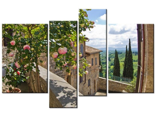 Obraz, Róże na balkonie, 4 elementy, 130x85 cm Oobrazy