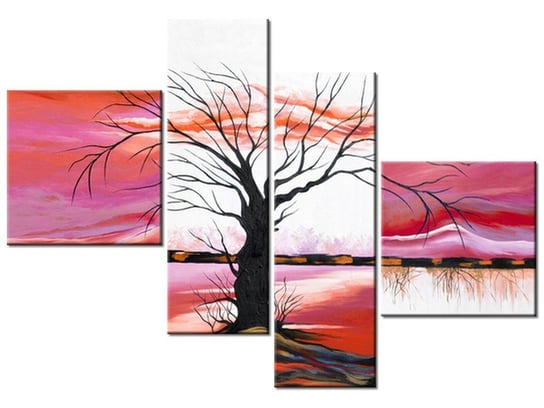 Obraz Rozłożyste drzewo o zachodzie słońca, 4 elementy, 100x70 cm Oobrazy