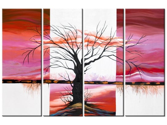 Obraz Rozłożyste drzewo o zachodzie słońca, 4 elementy, 120x80 cm Oobrazy