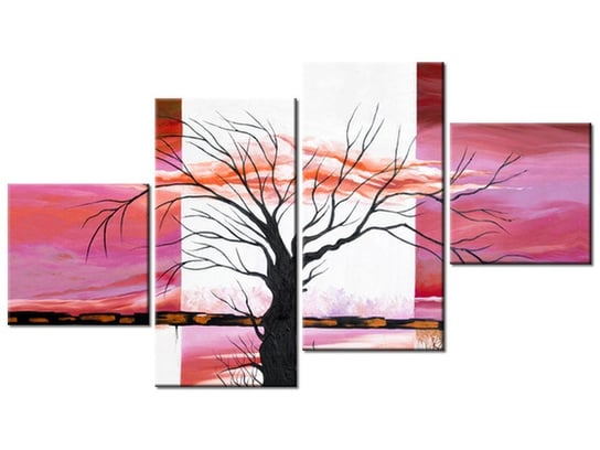 Obraz Rozłożyste drzewo o zachodzie słońca, 4 elementy, 160x90 cm Oobrazy