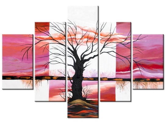 Obraz Rozłożyste drzewo o zachodzie słońca, 5 elementów, 100x70 cm Oobrazy
