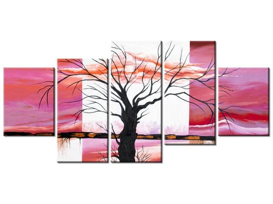Obraz Rozłożyste drzewo o zachodzie słońca, 5 elementów, 150x70 cm Oobrazy