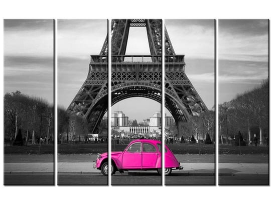 Obraz Różowe autko w Paryżu, 5 elementów, 100x63 cm Oobrazy