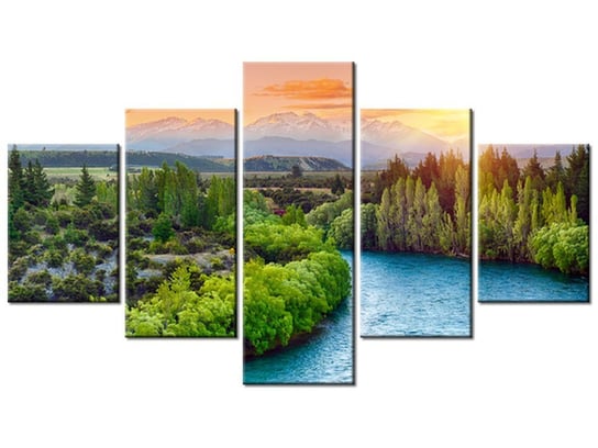 Obraz, Rzeka Clutha w Nowej Zelandii, 5 elementów, 125x70 cm Oobrazy
