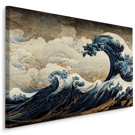 Obraz Ścienny CANVAS Do Salonu FALE Ocean Styl Japoński Krajobraz Efekt 3D 100cm x 70cm Muralo