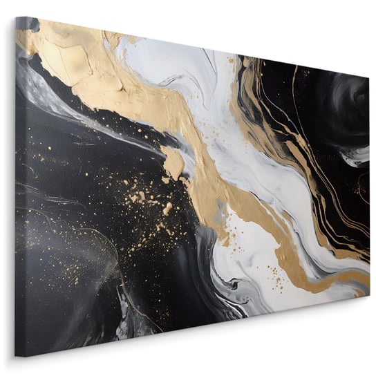 Obraz Ścienny Do Salonu Czarny MARMUR Abstrakcja Elementy Złota 90cm x 60cm Muralo