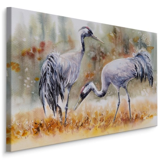 Obraz Ścienny Do Salonu Ptaki Żurawie Pole AKWARELA Zwierzęta 100cm x 70cm Muralo