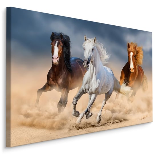 Obraz Ścienny KONIE w Galopie Pustynia 3D Zwierzęta Natura Ozdoba 100cm x 70cm Muralo