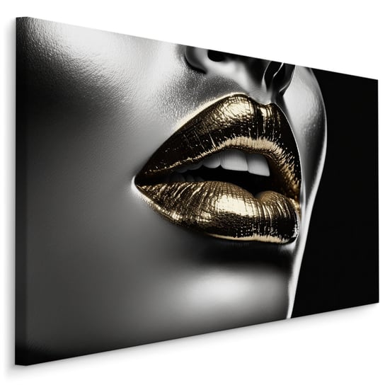 Obraz Ścienny Złote USTA Srebrna Twarz 3D Abstrakcja Płótno Canvas 70x50 Muralo