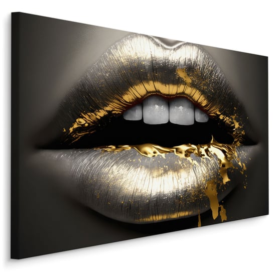 Obraz Ścienny Złoto-Srebrne USTA Abstrakcja Nowoczesny Wzór Efekt 3D 30x20 Muralo