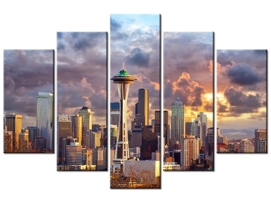 Obraz, Seattle o zachodzie słońca, 5 elementów, 150x100 cm Oobrazy