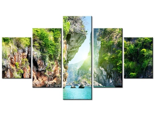 Obraz, Skały i morze w Tajlandii, 5 elementów, 125x70 cm Oobrazy