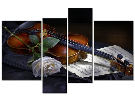 Obraz Skrzypce z różą, 4 elementy, 130x85 cm Oobrazy