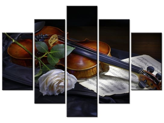 Obraz Skrzypce z różą, 5 elementów, 150x105 cm Oobrazy