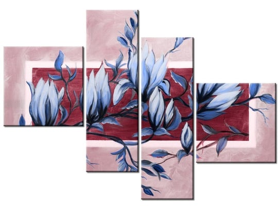 Obraz Słodycz magnolii niebiesko-różowa, 4 elementy, 100x70 cm Oobrazy