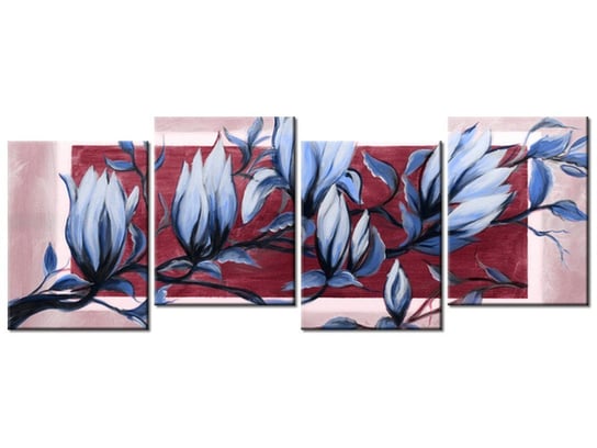 Obraz Słodycz magnolii niebiesko-różowa, 4 elementy, 120x45 cm Oobrazy