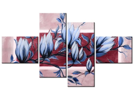 Obraz Słodycz magnolii niebiesko-różowa, 4 elementy, 140x80 cm Oobrazy