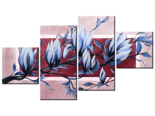 Obraz Słodycz magnolii niebiesko-różowa, 4 elementy, 160x90 cm Oobrazy