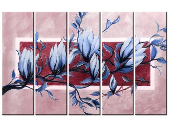 Obraz Słodycz magnolii niebiesko-różowa, 5 elementów, 100x63 cm Oobrazy