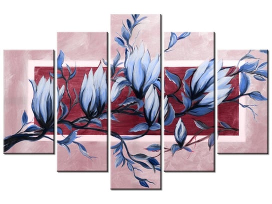 Obraz Słodycz magnolii niebiesko-różowa, 5 elementów, 150x100 cm Oobrazy
