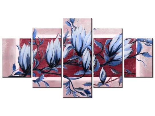 Obraz Słodycz magnolii niebiesko-różowa, 5 elementów, 150x80 cm Oobrazy