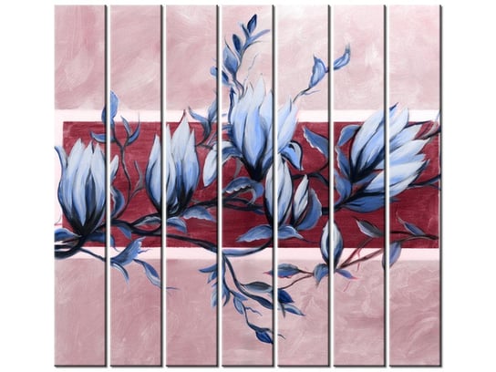Obraz Słodycz magnolii niebiesko-różowa, 7 elementów, 210x195 cm Oobrazy