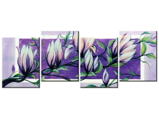 Obraz Słodycz magnolii w fiolecie, 4 elementy, 120x45 cm Oobrazy