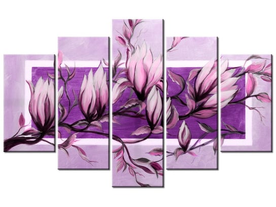 Obraz Słodycz magnolii w fiolecie, 5 elementów, 100x63 cm Oobrazy