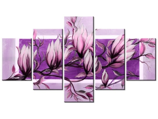Obraz, Słodycz magnolii w fiolecie, 5 elementów, 125x70 cm Oobrazy