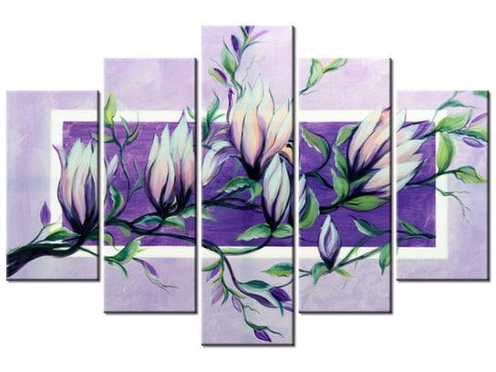 Obraz Słodycz magnolii w fiolecie, 5 elementów, 150x100 cm Oobrazy