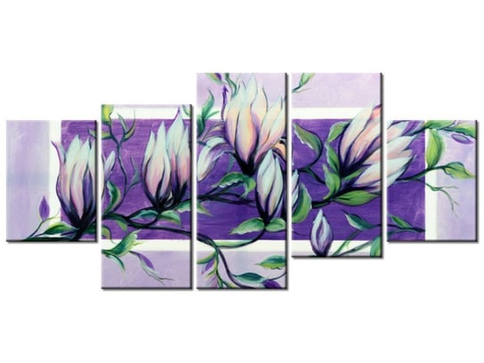 Obraz Słodycz magnolii w fiolecie, 5 elementów, 150x70 cm Oobrazy