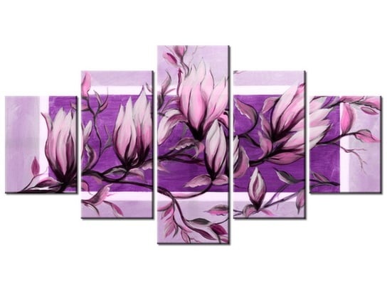 Obraz Słodycz magnolii w fiolecie, 5 elementów, 150x80 cm Oobrazy