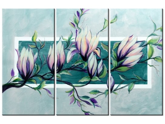 Obraz Słodycz magnolii w jasnej zieleni, 3 elementy, 90x60 cm Oobrazy