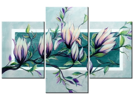 Obraz Słodycz magnolii w jasnej zieleni, 3 elementy, 90x60 cm Oobrazy