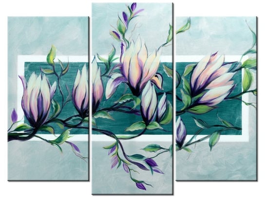 Obraz Słodycz magnolii w jasnej zieleni, 3 elementy, 90x70 cm Oobrazy