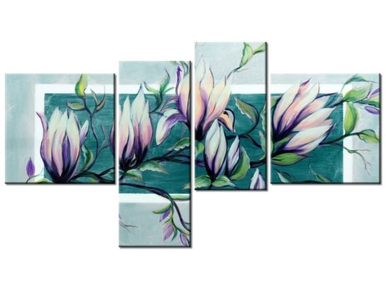 Obraz Słodycz magnolii w jasnej zieleni, 4 elementy, 100x55 cm Oobrazy