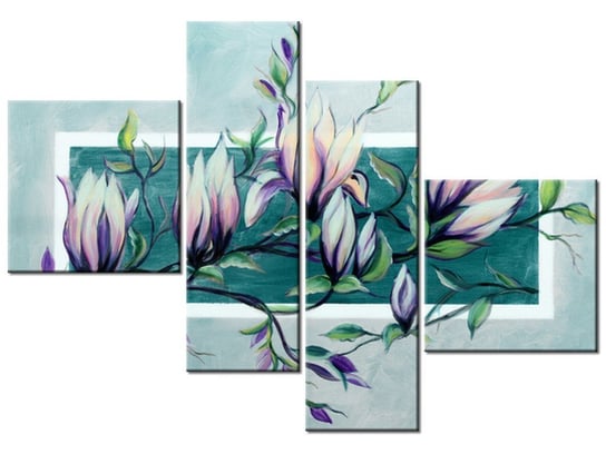 Obraz Słodycz magnolii w jasnej zieleni, 4 elementy, 100x70 cm Oobrazy