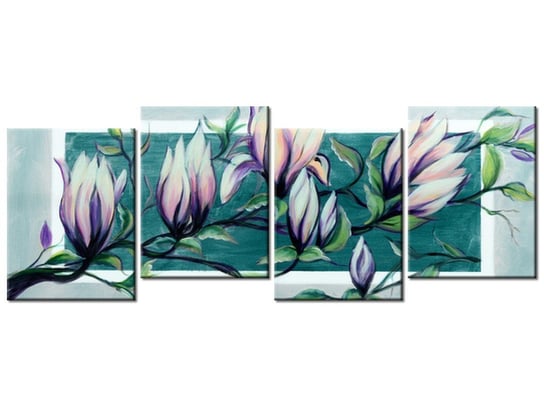 Obraz Słodycz magnolii w jasnej zieleni, 4 elementy, 120x45 cm Oobrazy