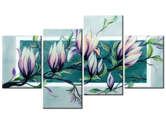 Obraz Słodycz magnolii w jasnej zieleni, 4 elementy, 120x70 cm Oobrazy